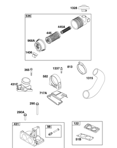 Air Cleaner Group Diagram and Parts List for 613477-0242-J1 400000 - 699999 Briggs and Stratton Engine